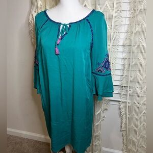 Souther Tide Green Floral Embroidered Dress Size Small